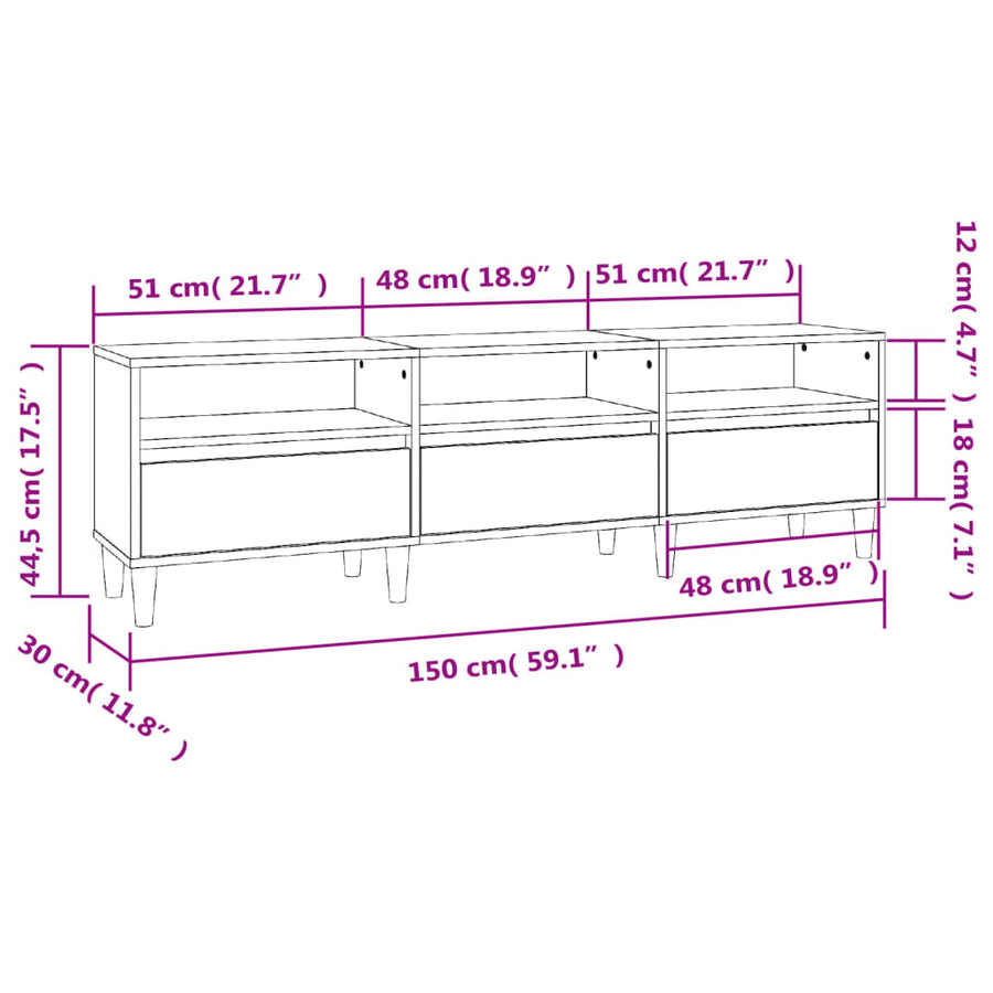 Tv-Meubel 150X30X44,5 Cm Bewerkt Hout Kleurig 150 x 30 x 44.5 cm Sonoma eiken