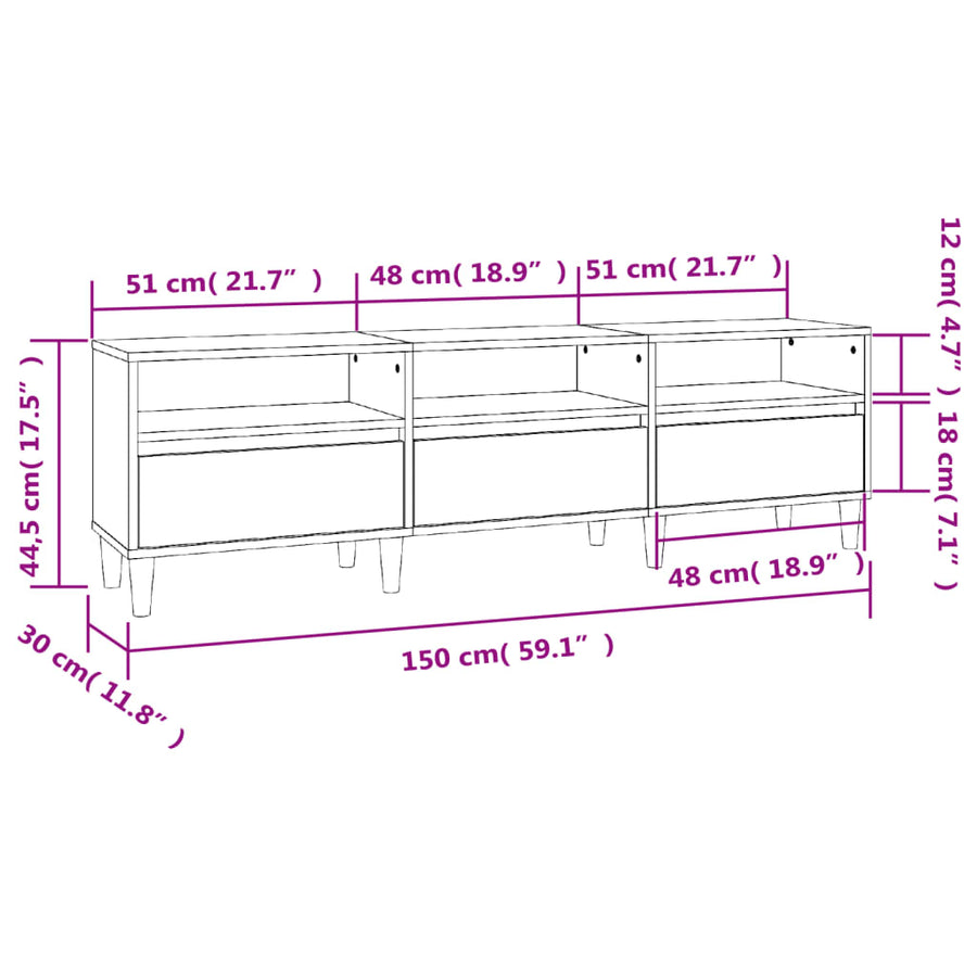 Tv-Meubel 50X30X44,5 Cm Bewerkt Hout Kleurig 150 x 30 x 44.5 cm Gerookt eiken