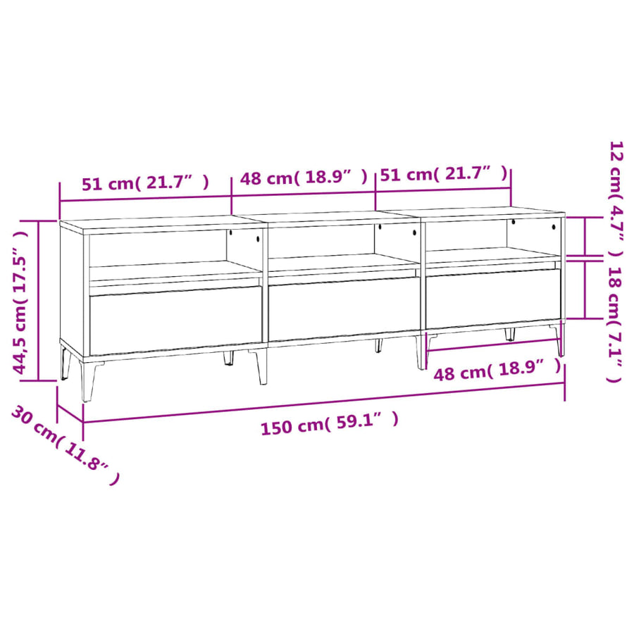 Tv-Meubel 150X30X44,5 Cm Bewerkt Hout Kleurig 150 x 30 x 44.5 cm Sonoma eiken