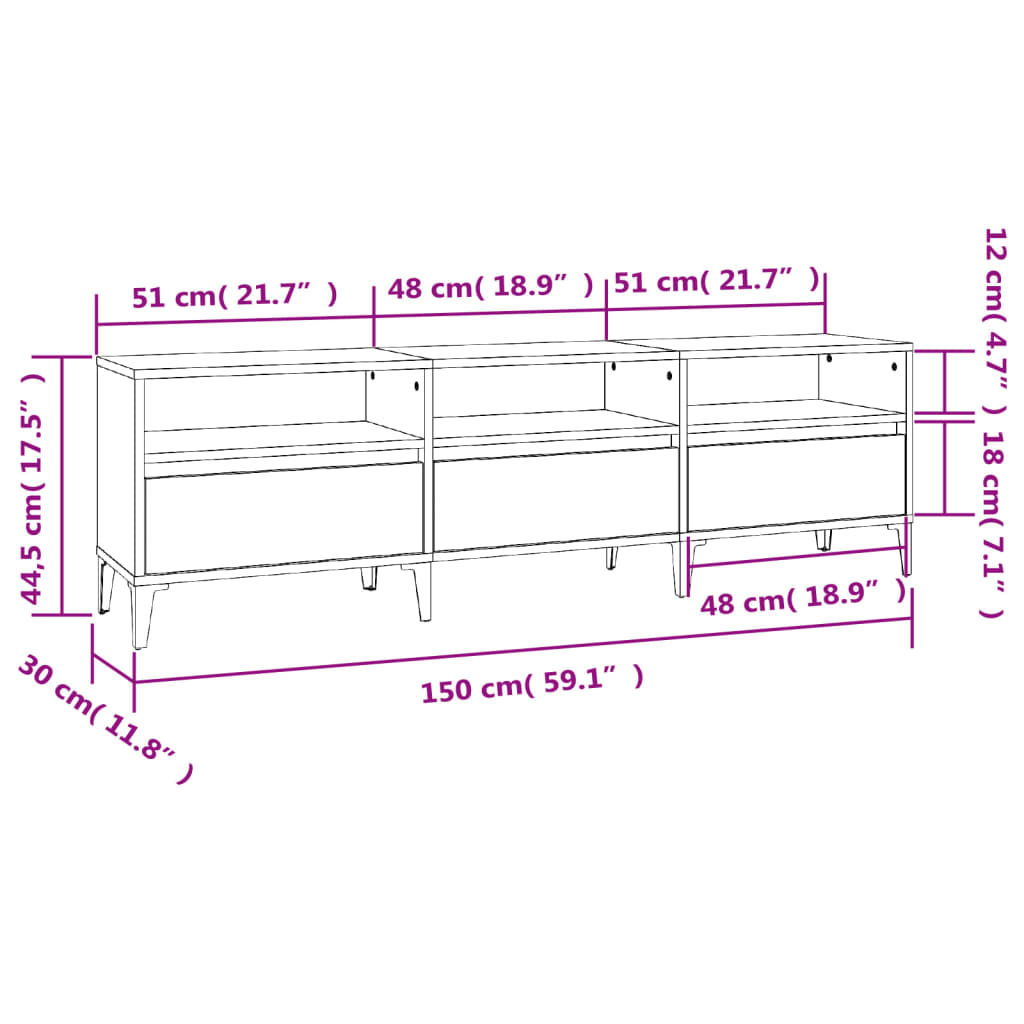 Tv-Meubel 50X30X44,5 Cm Bewerkt Hout Eikenkleurig 150 x 30 x 44.5 cm Grijs sonoma
