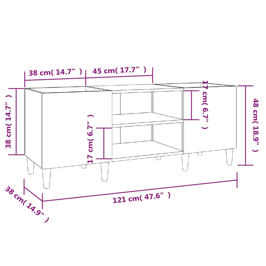Platenkast 121X38X48 Cm Bewerkt Hout Wit