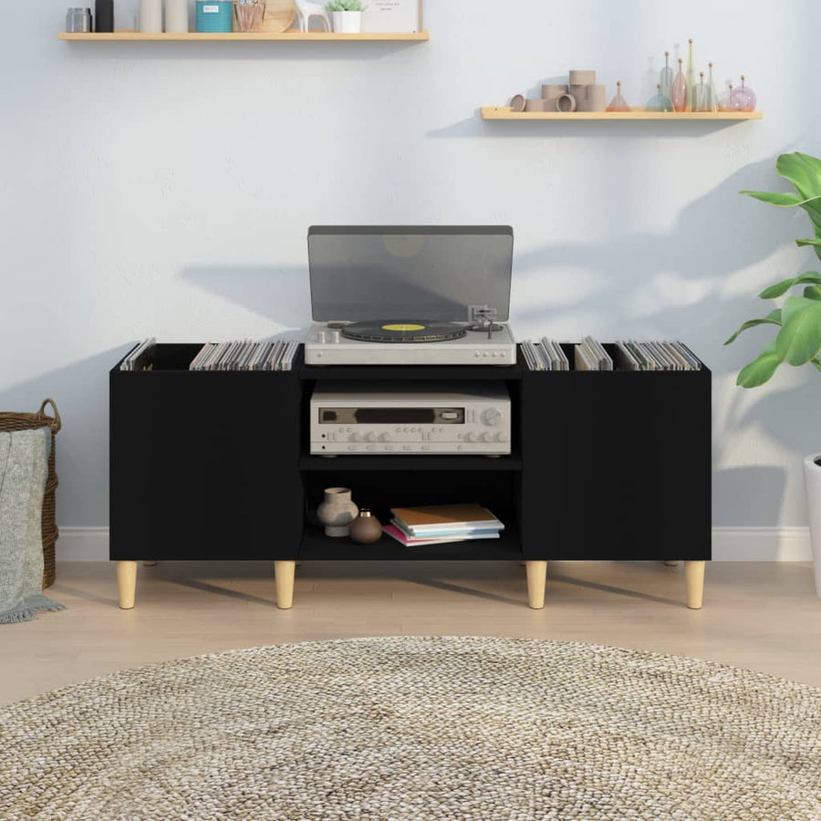 Platenkast 121X38X48 Cm Bewerkt Hout Zwart