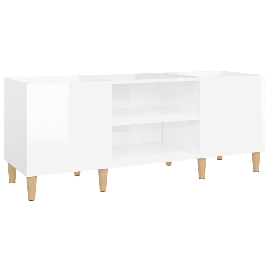 Platenkast 121X38X48 Cm Bewerkt Hout Hoogglans Wit