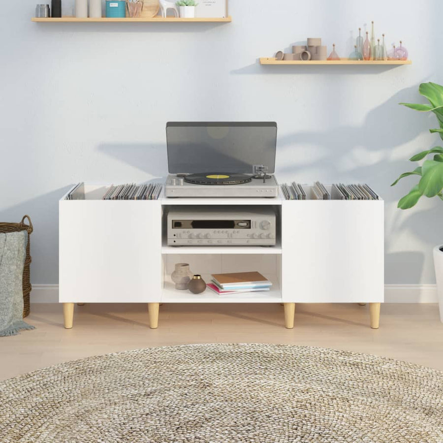 Platenkast 121X38X48 Cm Bewerkt Hout Hoogglans Wit