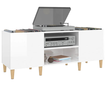 Platenkast 121X38X48 Cm Bewerkt Hout Hoogglans Wit