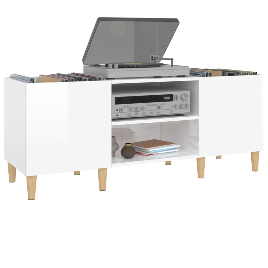 Platenkast 121X38X48 Cm Bewerkt Hout Hoogglans Wit