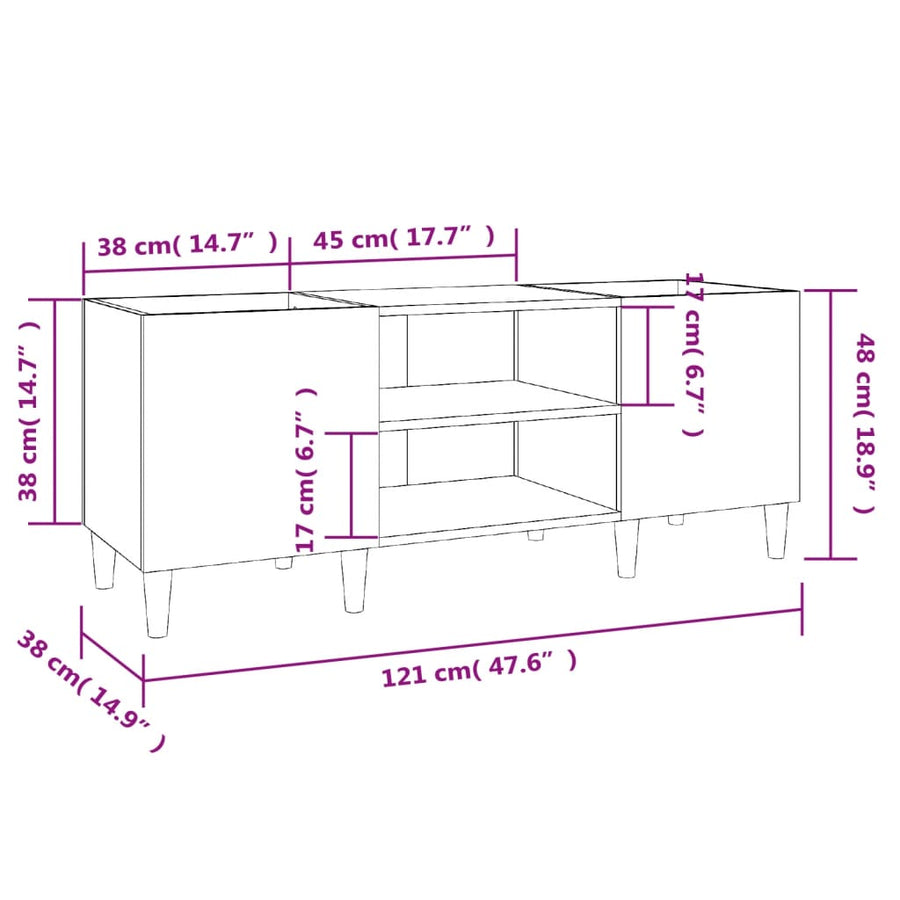 Platenkast 121X38X48 Cm Bewerkt Hout Hoogglans Wit