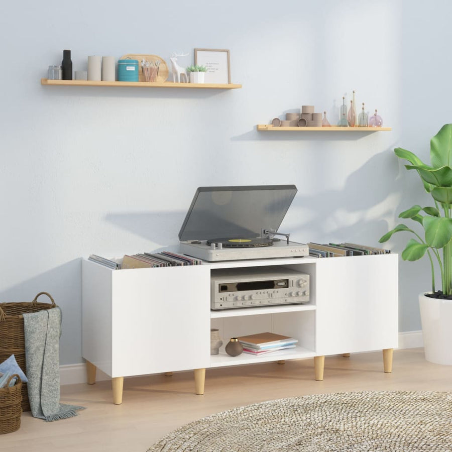 Platenkast 121X38X48 Cm Bewerkt Hout Hoogglans Wit