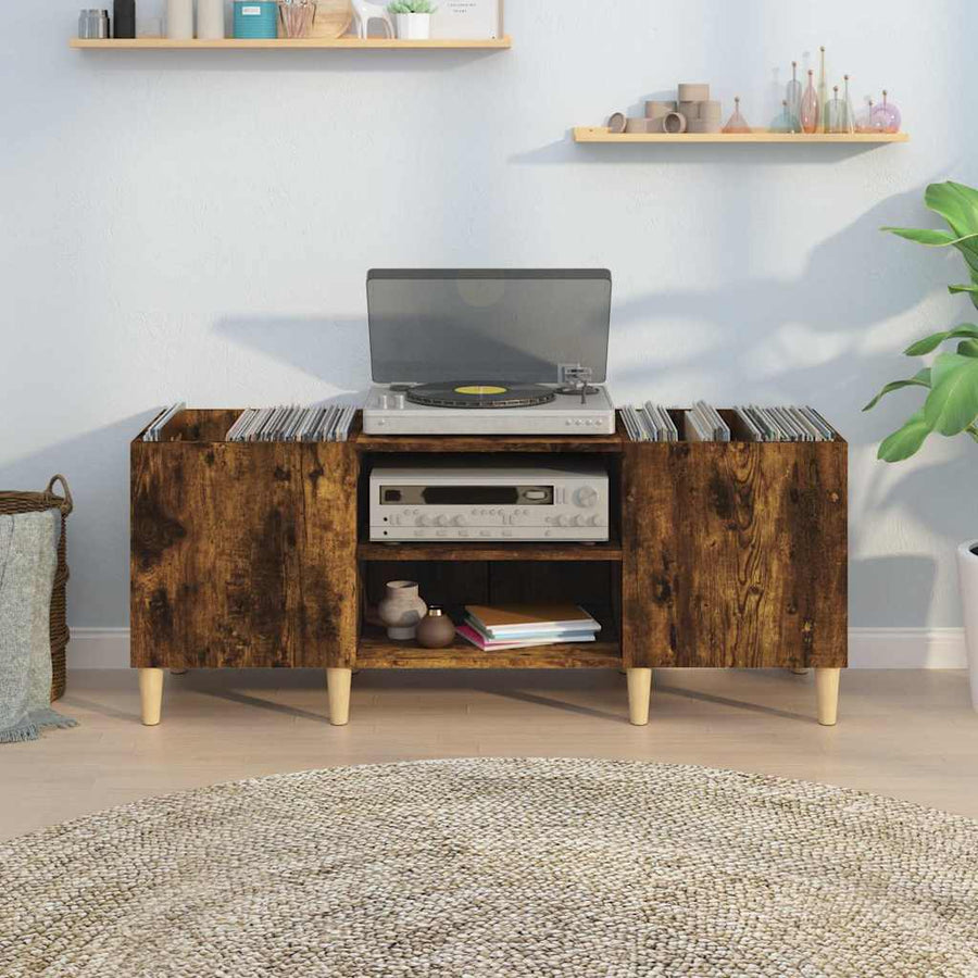 Platenkast Bewerkt Hout Kleurig 121 x 38 x 48 cm Gerookt eiken
