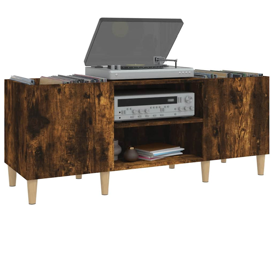 Platenkast Bewerkt Hout Kleurig 121 x 38 x 48 cm Gerookt eiken