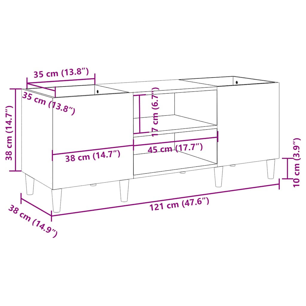 Platenkast Bewerkt Hout Kleurig 121 x 38 x 48 cm Gerookt eiken
