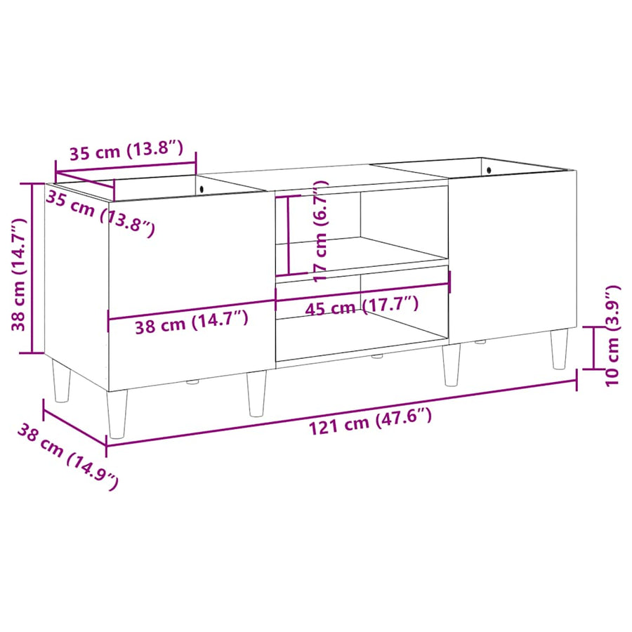 Platenkast Bewerkt Hout Kleurig 121 x 38 x 48 cm Gerookt eiken