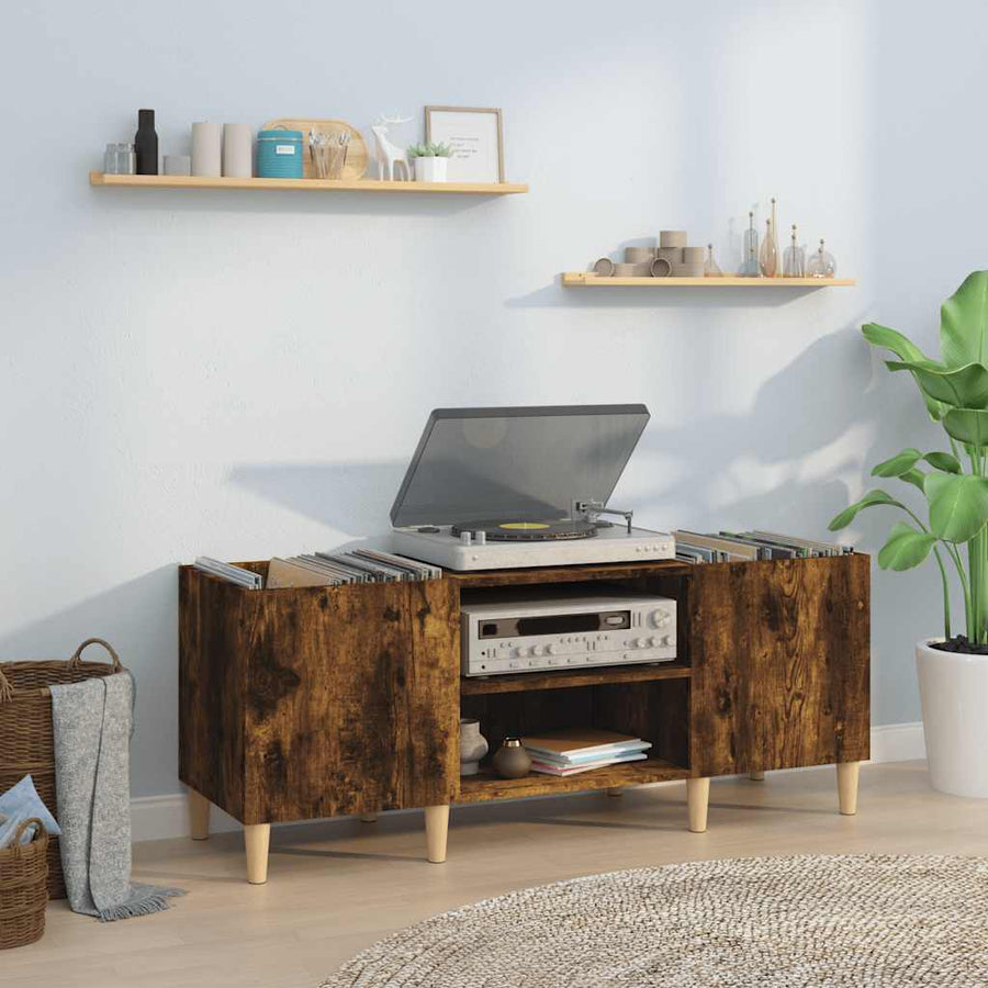 Platenkast Bewerkt Hout Kleurig 121 x 38 x 48 cm Gerookt eiken
