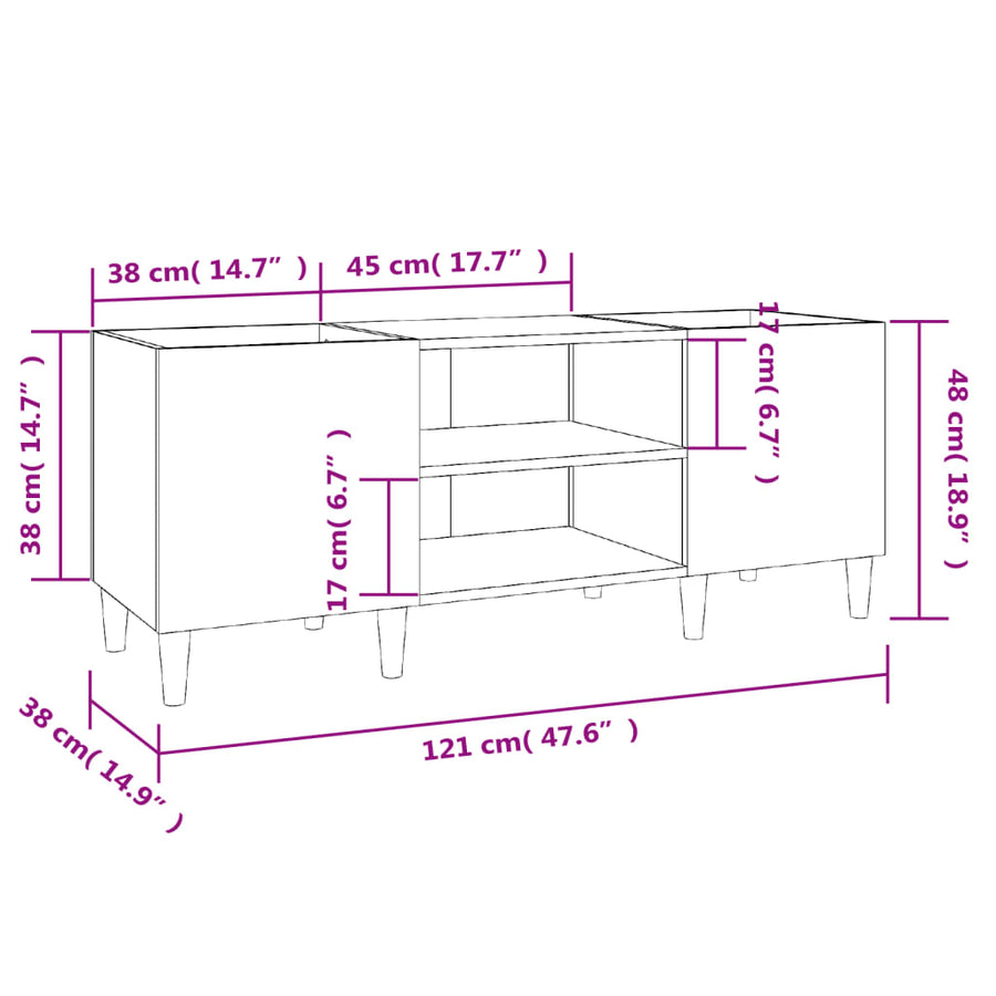 Platenkast 121X38X48 Cm Bewerkt Hout Grijs Sonoma Eikenkleurig