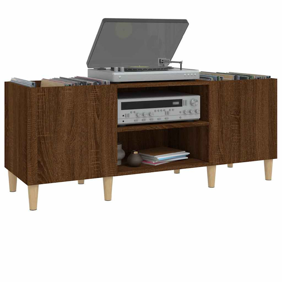 Platenkast Bewerkt Hout Bruin Eikenkleur 121 x 38 x 48 cm Bruineiken