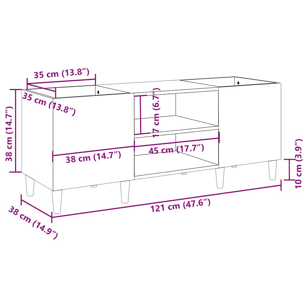 Platenkast Bewerkt Hout Bruin Eikenkleur 121 x 38 x 48 cm Bruineiken