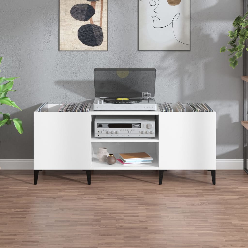 Platenkast 121X38X48 Cm Bewerkt Hout Hoogglans Wit
