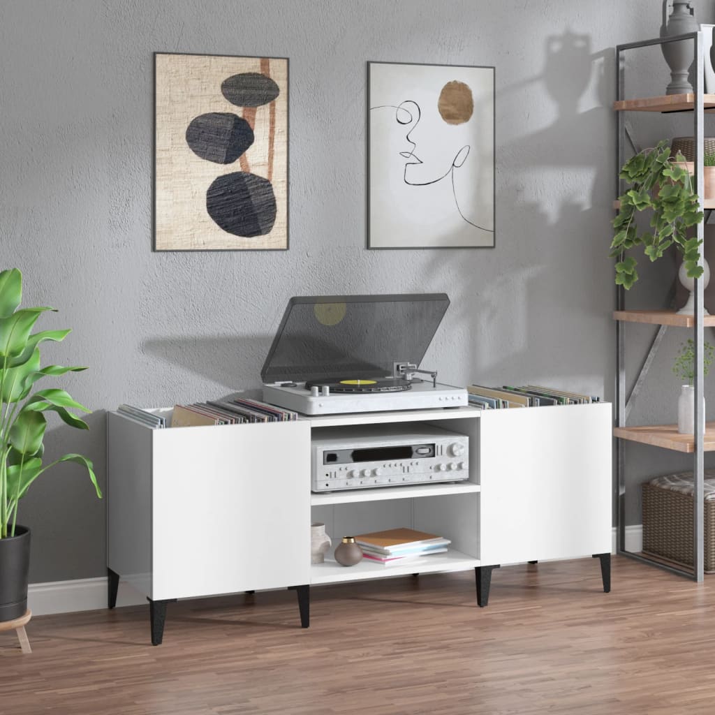 Platenkast 121X38X48 Cm Bewerkt Hout Hoogglans Wit