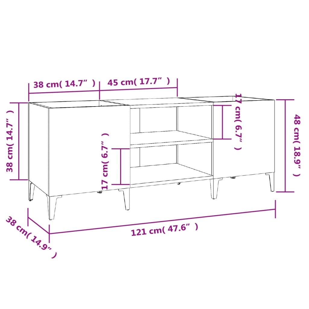 Platenkast 121X38X48 Cm Bewerkt Hout Betongrijs