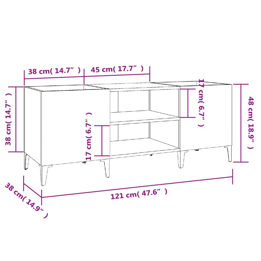 Platenkast 121X38X48 Cm Bewerkt Hout Betongrijs