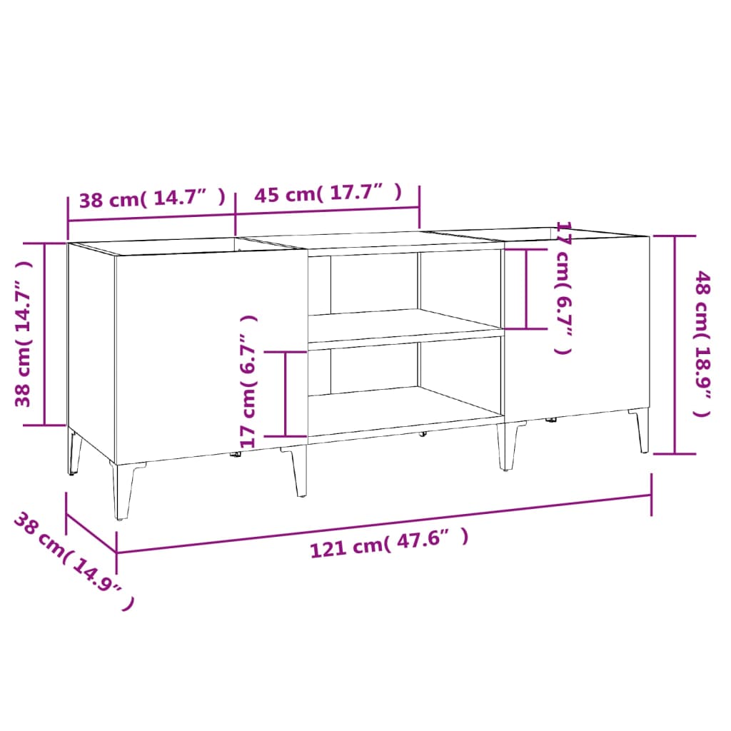 Platenkast 121X38X48 Cm Bewerkt Hout Grijs Sonoma Eikenkleurig