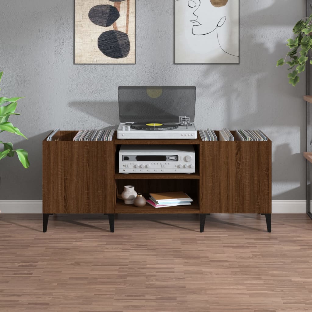 Platenkast 121X38X48 Cm Bewerkt Hout Bruin Eikenkleur 121 x 38 x 48 cm Bruineiken