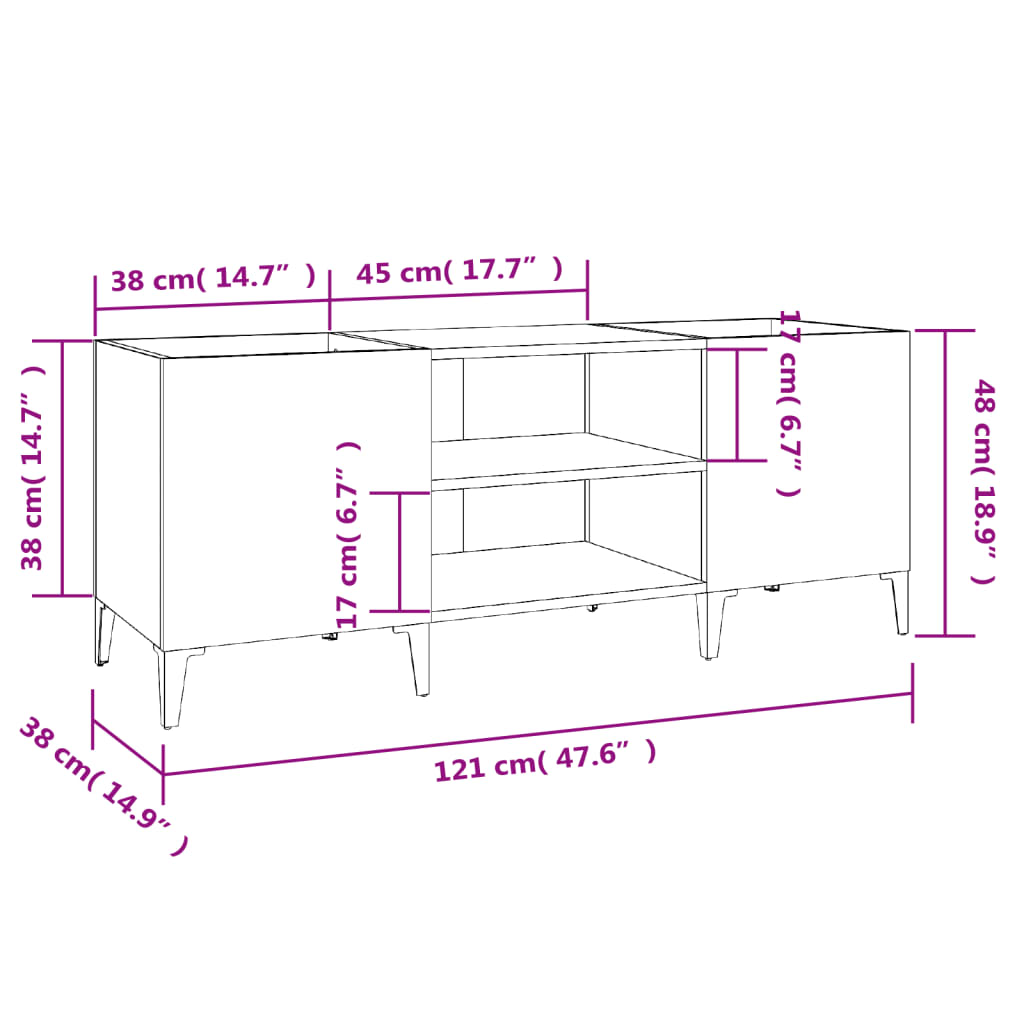 Platenkast 121X38X48 Cm Bewerkt Hout Bruin Eikenkleur 121 x 38 x 48 cm Bruineiken