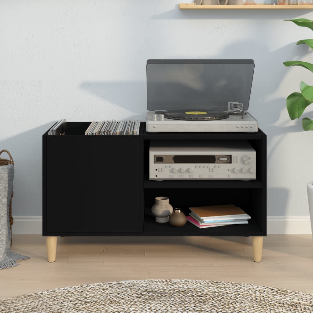 Platenkast 84,5X38X48 Cm Bewerkt Hout Zwart