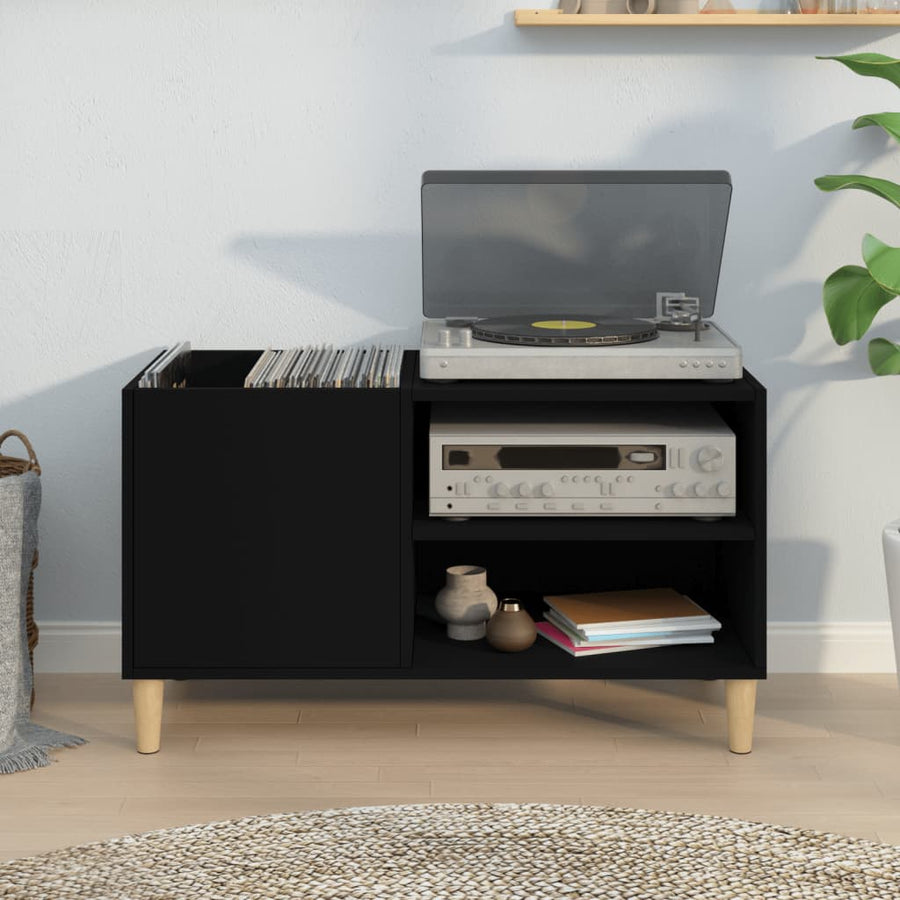 Platenkast 84,5X38X48 Cm Bewerkt Hout Zwart