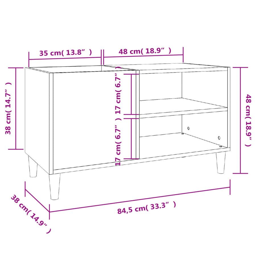 Platenkast 84,5X38X48 Cm Bewerkt Hout Zwart