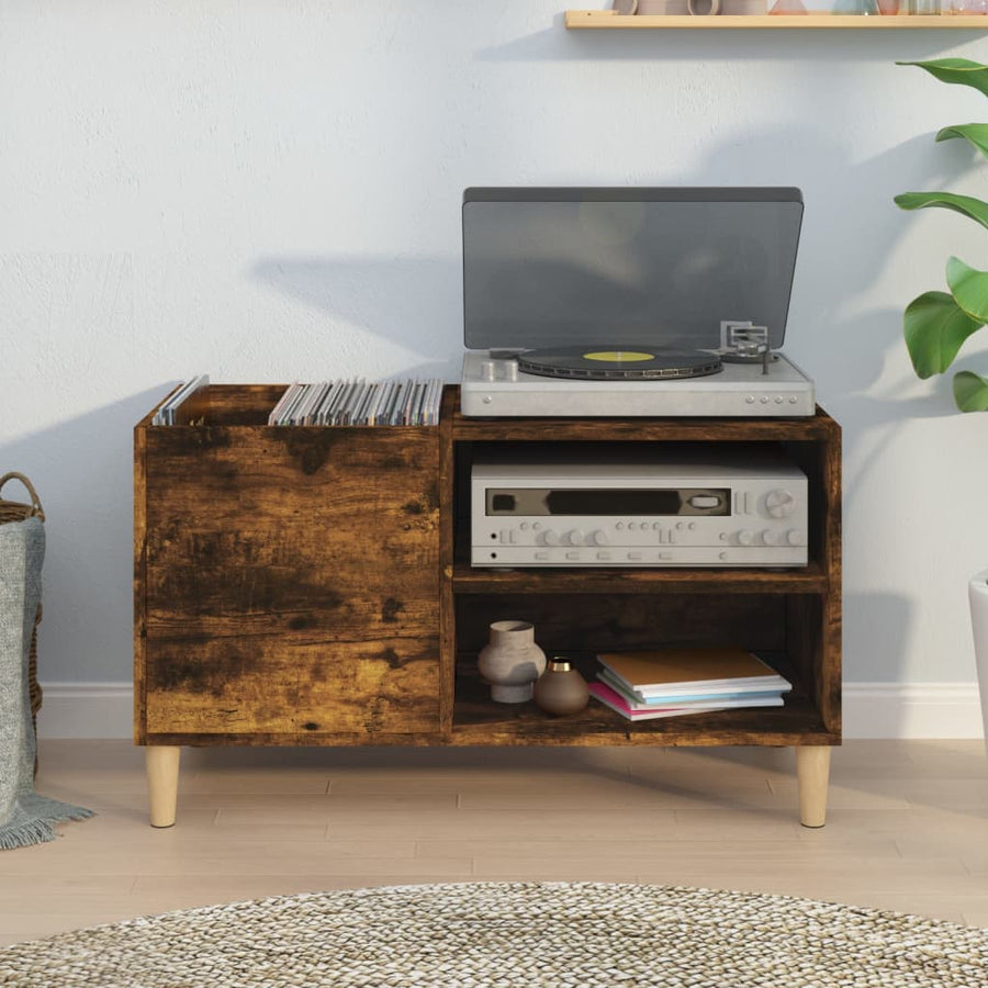 Platenkast 84,5X38X48 Cm Bewerkt Hout Gerookt Eikenkleurig 1 84.5 x 38 x 48 cm