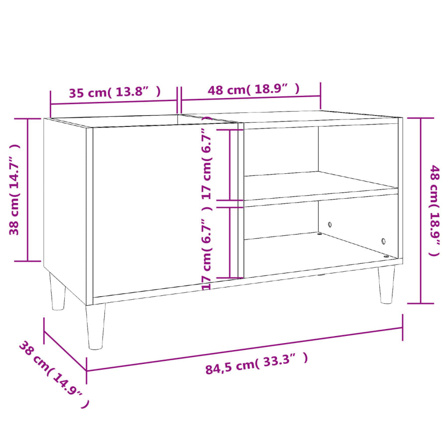 Platenkast 84,5X38X48 Cm Bewerkt Hout Grijs Sonoma Eikenkleurig