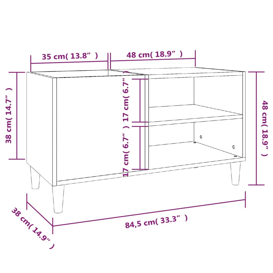 Platenkast 84,5X38X48 Cm Bewerkt Hout 84.5 x 38 x 48 cm Wit