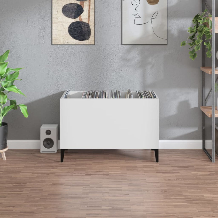 Platenkast 74,5X38X48 Cm Bewerkt Hout Wit