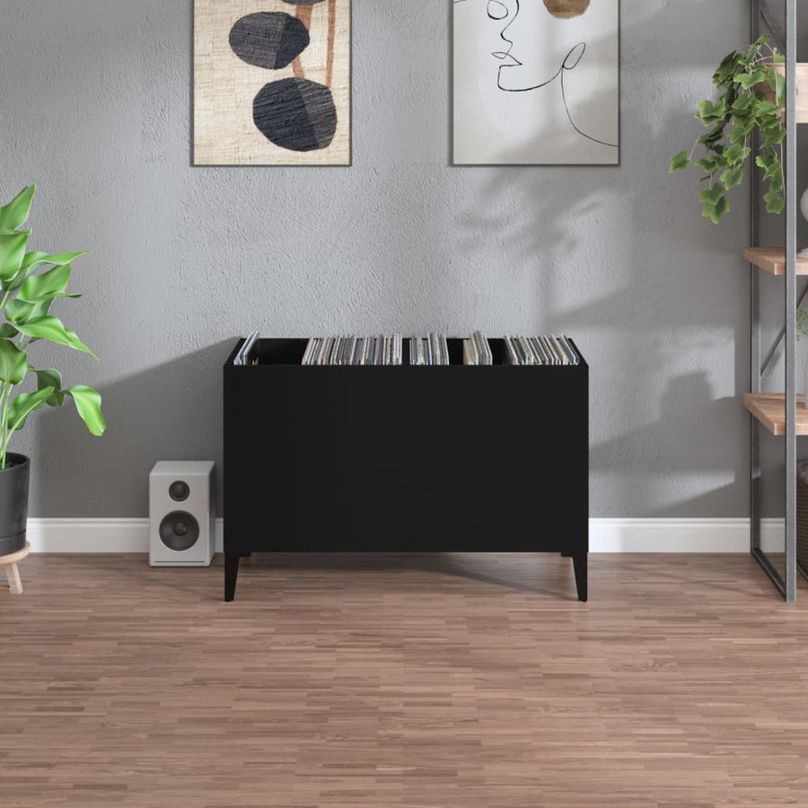 Platenkast 74,5X38X48 Cm Bewerkt Hout Zwart