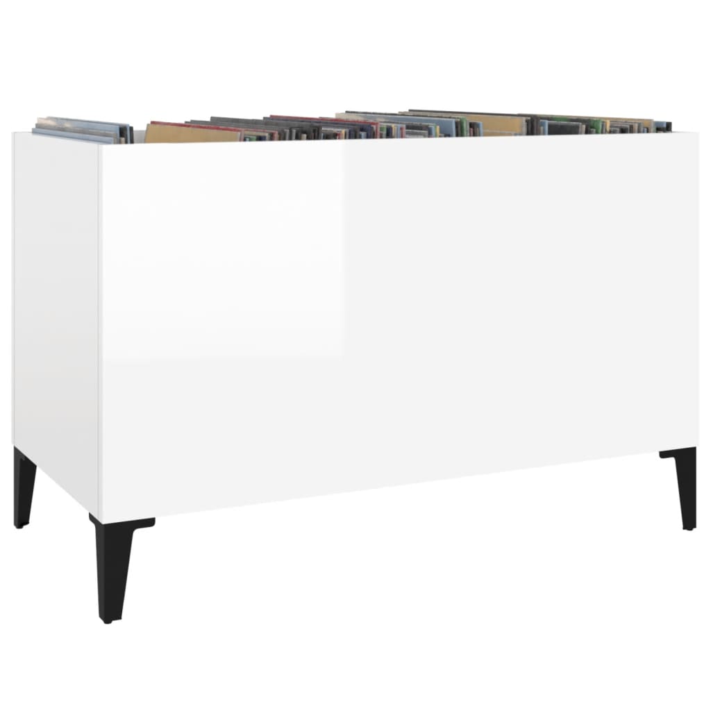Platenkast 74,5X38X48 Cm Bewerkt Hout Hoogglans Wit