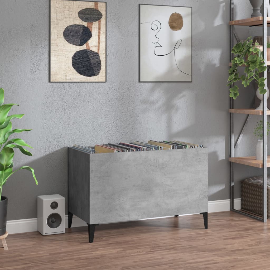 Platenkast 74,5X38X48 Cm Bewerkt Hout Betongrijs