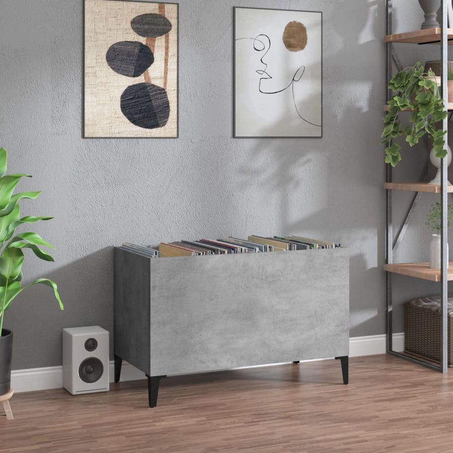 Platenkast 74,5X38X48 Cm Bewerkt Hout Betongrijs
