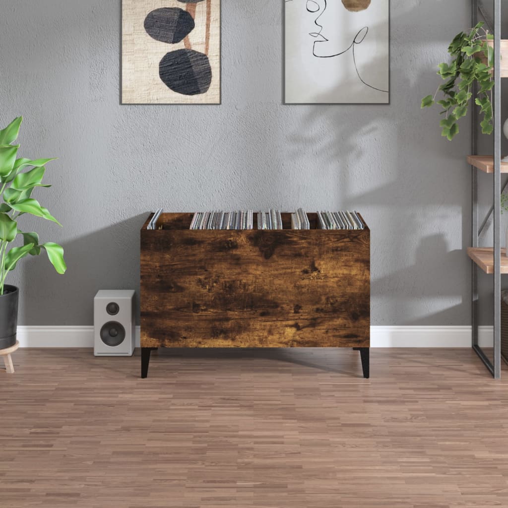 Platenkast 74,5X38X48 Cm Bewerkt Hout Gerookt Eikenkleurig
