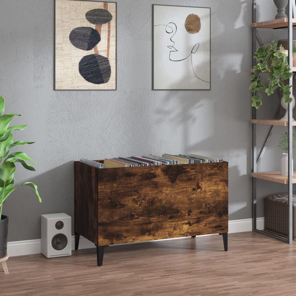 Platenkast 74,5X38X48 Cm Bewerkt Hout Gerookt Eikenkleurig
