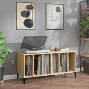 Platenkast 100x38x48 cm bewerkt hout zwart metaal
