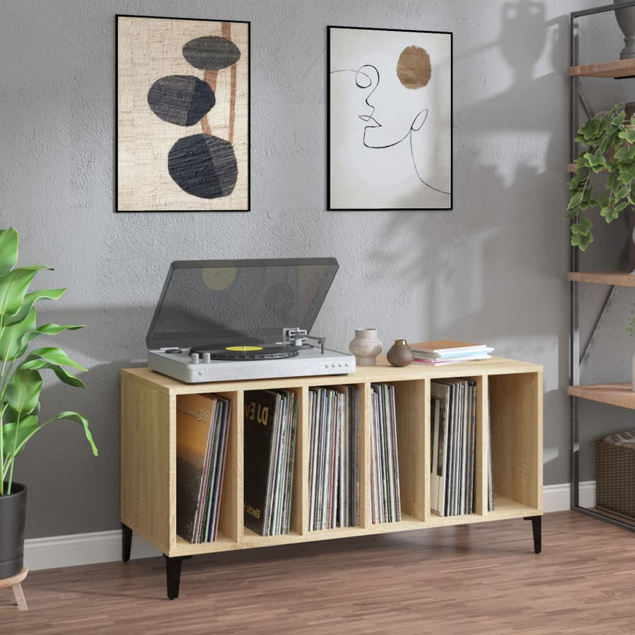 Platenkast 100X38X48 Cm Bewerkt Hout Gerookt Eikenkleurig