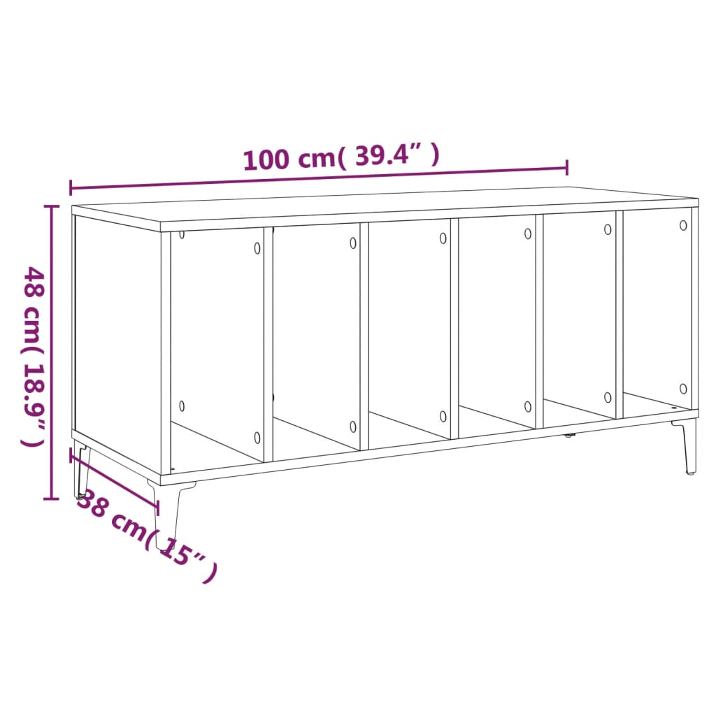 Platenkast 100X38X48 Cm Bewerkt Hout Grijs Sonoma Eikenkleurig