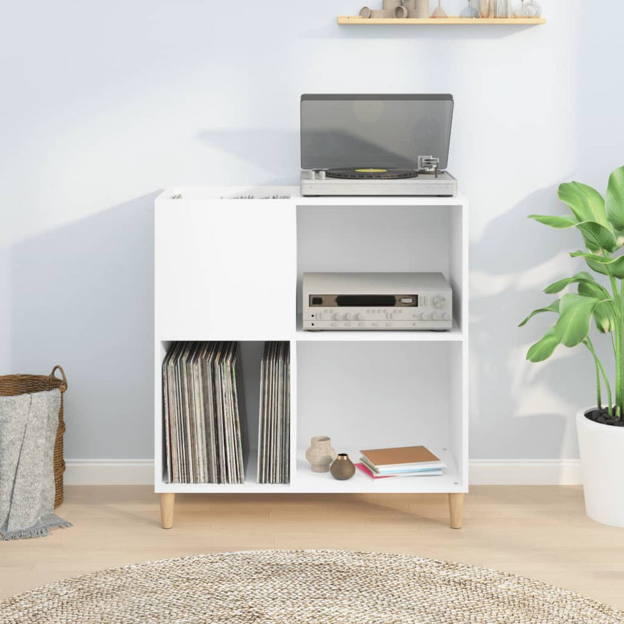 Platenkast 84,5X38X89 Cm Bewerkt Hout Wit 1