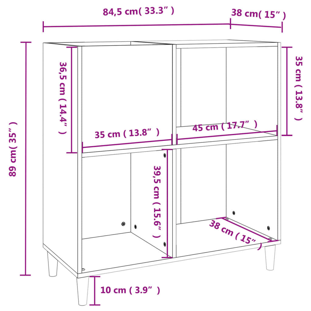 Platenkast 84,5X38X89 Cm Bewerkt Hout Kleurig Sonoma eiken
