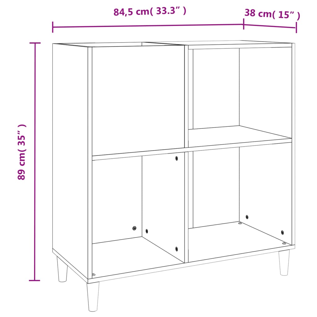 Platenkast 84,5X38X89 Cm Bewerkt Hout Betongrijs