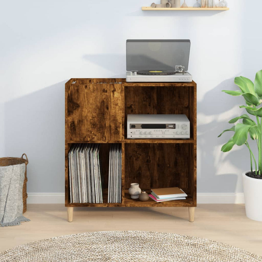 Platenkast 84,5X38X89 Cm Bewerkt Hout Kleurig Gerookt eiken