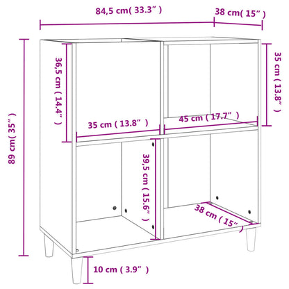 Platenkast 84,5X38X89 Cm Bewerkt Hout Kleurig Gerookt eiken