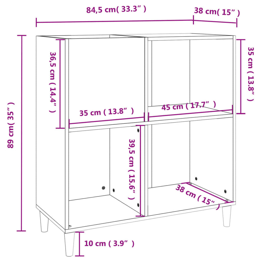 Platenkast 84,5X38X89 Cm Bewerkt Hout Kleurig Gerookt eiken