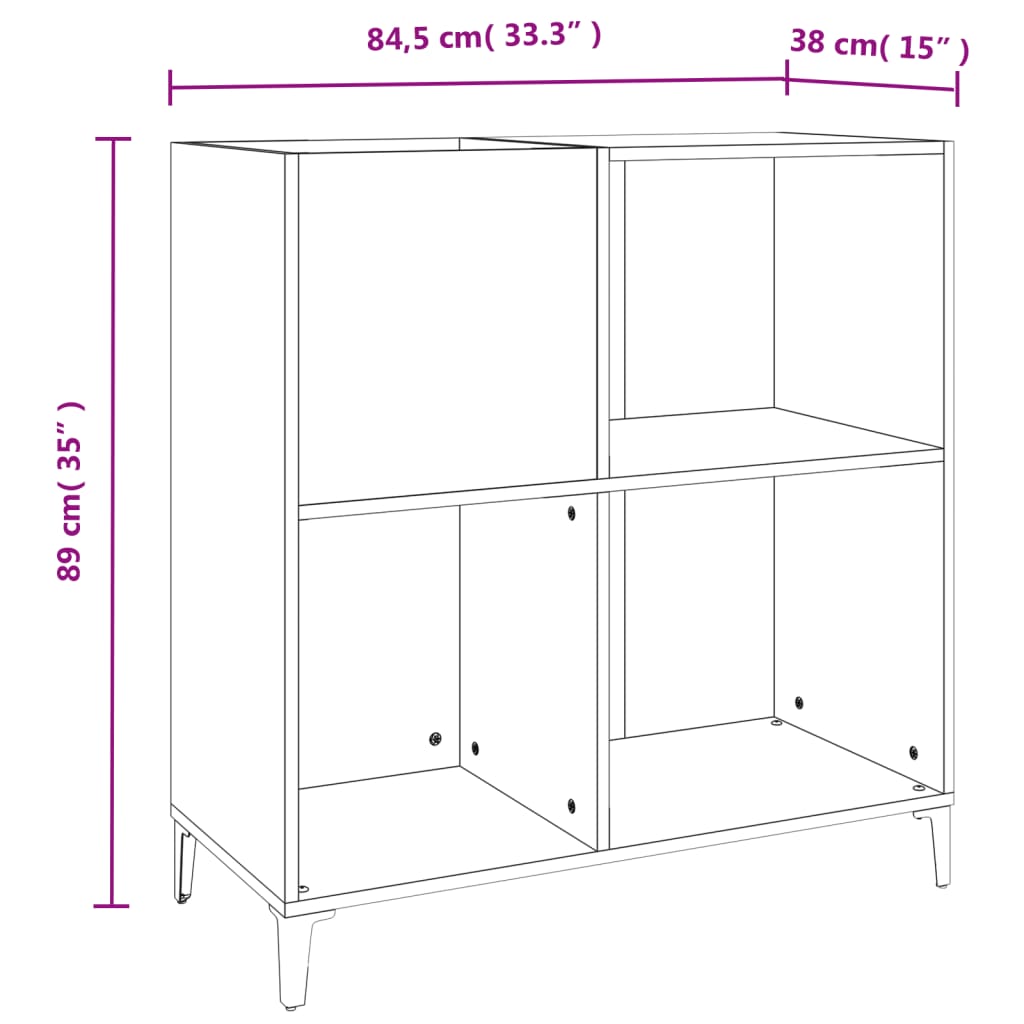 Platenkast 84,5X38X89 Cm Bewerkt Hout Betongrijs